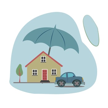 Insurance A house car, and heart under an umbrella vector