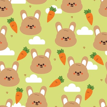 seamless pattern cute cartoon bunny with carrot and white clouds. cute easter wallpaper and background vector
