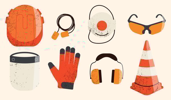 Illustrations of Work Personal Protective Equipments. Worker Safety Gear Illustrations. vector