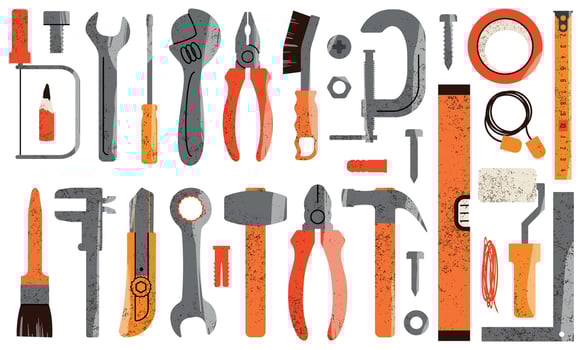 Set of Tools for Construction, DIY Projects, and Home Improvement. Illustrations for Use in Design Projects, Workshops, and Educational Materials. vector