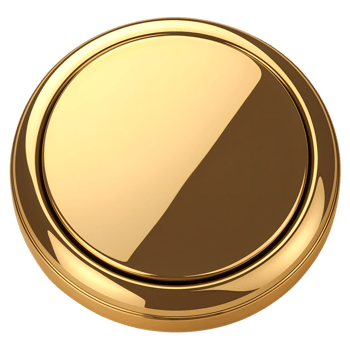 Gold Chrome Circle Button 3D Render on Transparent Background png