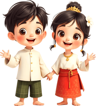 cartoon thai boy and girl holding hands png