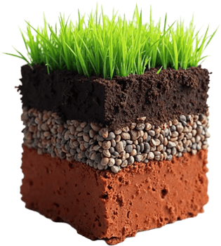 A cube visually depicts soil layers, from topsoil to subsoil and bedrock png