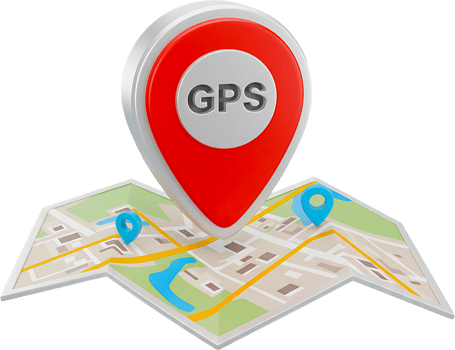 A 3D rendering of a GPS locator pin on a map. png