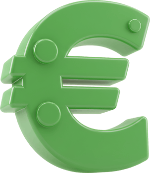 A three-dimensional, green euro symbol. png