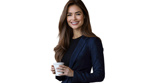Confident Businesswoman Holding Coffee Cup Smiling Portrait png