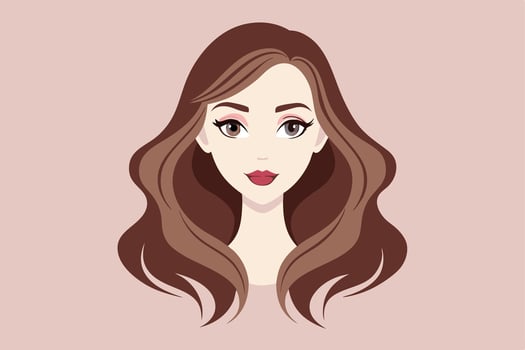 Attractive Woman Portrait with Wavy Brown Hair and Light Pink Eyeshadow vector