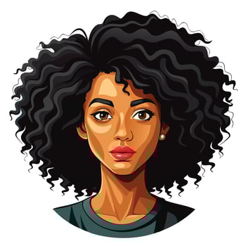 Stylish Portrait of Young African Woman with Curly Hair on Transparent Background vector