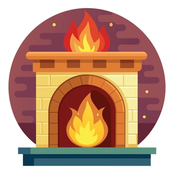 Fireplace with Flames Illustration, Brick Fireplace, Warm Ambiance, Design vector
