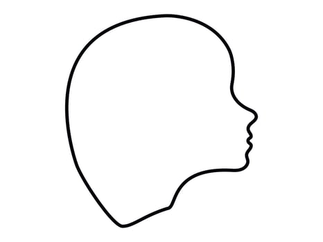 Minimalist Black Outline of Human Woman Face Profile Isolated on White Background. Head of child. Concept of Identity, Simplicity, Graphic Design, Icon, Kid Creative Illustration, Abstract Form. Print vector