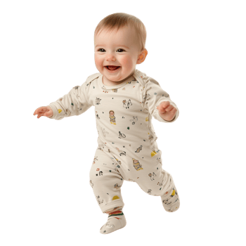 Happy Baby Taking First Steps with a Smile in a Cute Onesie Isolated on Transparent Background png