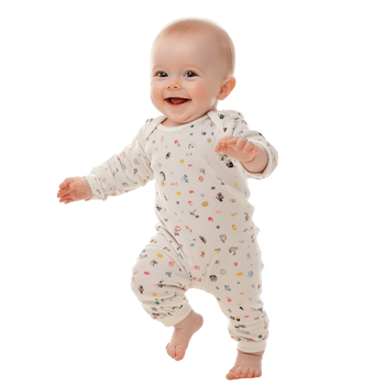 Cute Baby in Onesie Taking First Steps with Joyful Expression on Transparent Background png