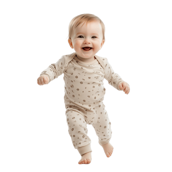Adorable Baby Taking First Steps with a Big Smile in a Cute Onesie Isolated on Transparent Background png