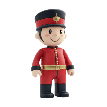 Friendly 3D Cartoon Style Toy Soldier with Oversized Uniform, Isolated on Transparent Background png