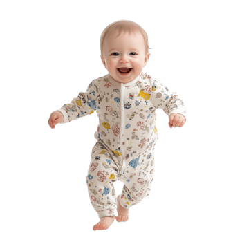 Baby Taking Their First Steps with a Joyful Smile Wearing a Cute Onesie Isolated on Transparent Background png