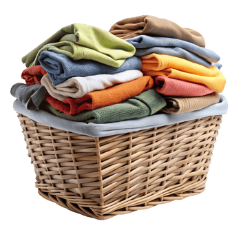 A basket of freshly folded laundry, inviting and warm, isolated on transparent background png