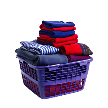 A basket of fresh folded laundry in neat piles, warm and inviting, isolated on transparent background png