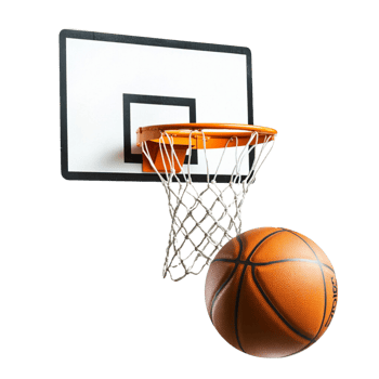 A basketball and hoop in perfect clarity, great for posters, Isolated on transparent Background. png