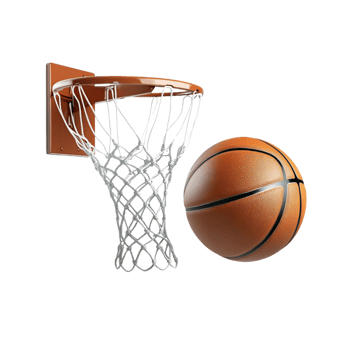 A dynamic basketball and hoop for clean visuals, Isolated on transparent Background. png
