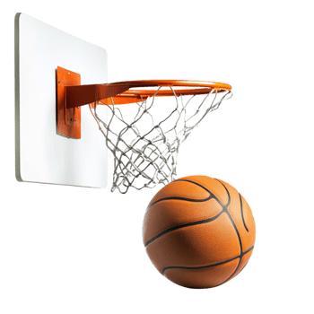 A basketball and hoop, ideal for sports graphics, Isolated on transparent Background. png