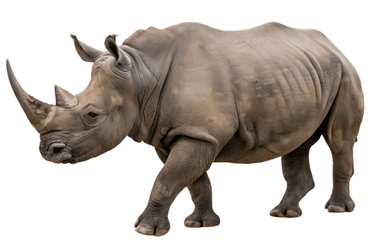 Powerful rhinoceros walking isolated on transparent background, wild animal png