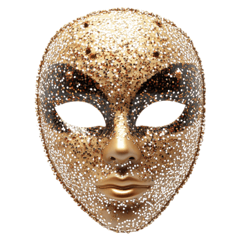 A beautifully crafted 3D realistic carnival face mask with sparkling sequins, isolated on transparent Background png