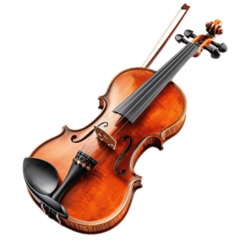 Detailed handcrafted violin with strings and bow, showcasing musical craftsmanship, Isolated on transparent Background png