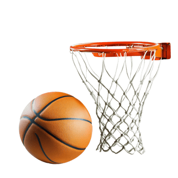 A basketball and a hoop, perfect for sports-themed designs, Isolated on transparent Background. png
