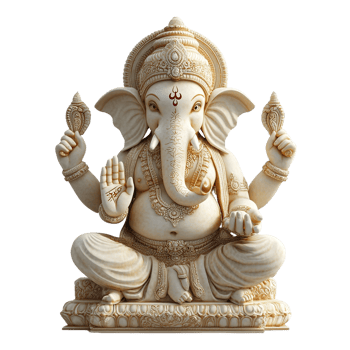 A beautifully statue of Lord Ganesh, traditional Hindu design isolated on transparent background png