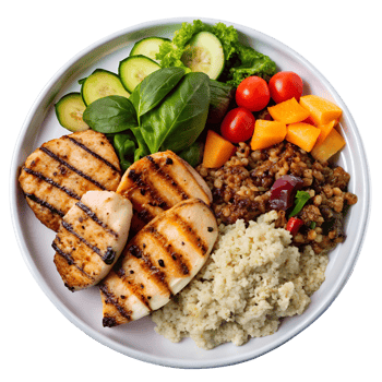 Nutritious Lunch Plate with Grilled Chicken, Quinoa, and Vegetables Isolated on Transparent Background png