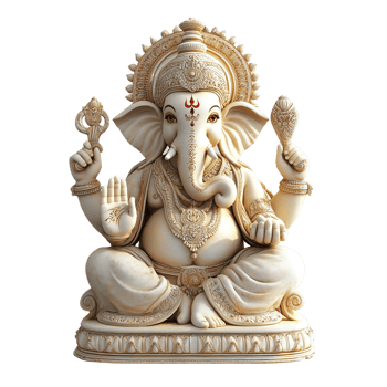 A beautifully detailed statue of Lord Ganesh traditional Hindu design, isolated on transparent background png