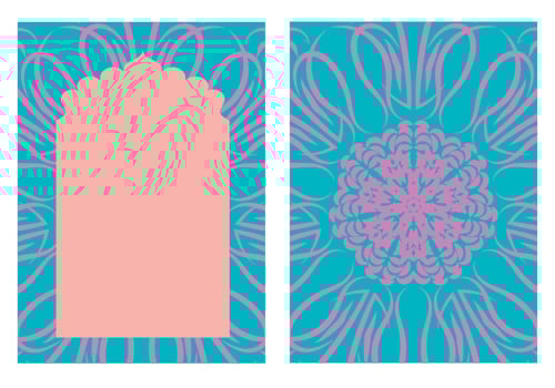 Indian blue pastel pink window frame with floral patterns in Mughal style, oriental decorative design template, place for text card, wedding invitation vector