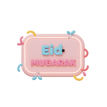 A cheerful Eid Mubarak message pops against a soft pink background, surrounded by playful pastel shapes. The festive mood is bright and celebratory png