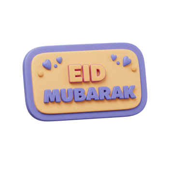 A cheerful Eid Mubarak message Pastel colors and bubbly 3D lettering create a festive, joyful mood. Perfect for greetings png