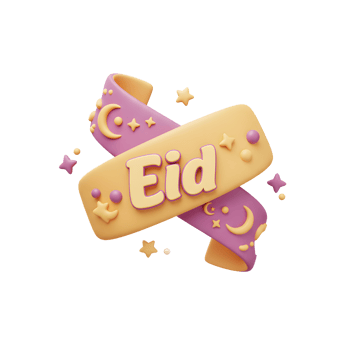 Celebrate Eid with this charming 3D design Pastel-colored ribbons swirl, adorned with stars, moons, and the warm greeting 'Eid'. A festive and joyful mood png