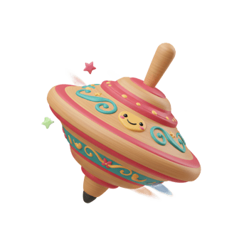 A charming wooden spinning top twirls, showcasing vibrant colors and playful designs. Its cheerful face and swirling motion create a joyful, whimsical scene. png