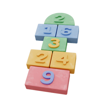 A charming hopscotch game made of soft, pastel-colored blocks, each with a number, creates a cheerful and playful scene. Perfect for kids png