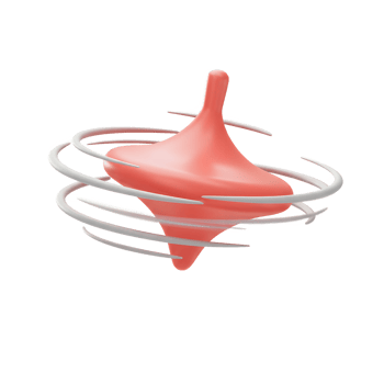 A vibrant coral-colored spinning top, elegantly depicted in motion, with blurred white trails showcasing its dynamic spin. A sense of playful energy fills the scene. png