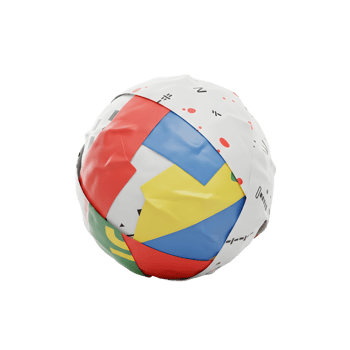 A vibrant sphere bursts with color Geometric shapes in red, yellow, blue, and green playfully intertwine, creating a dynamic and joyful 3D design. png