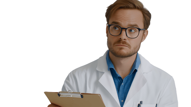 A medical professional in a white lab coat holding a clipboard ideal for healthcare and scienc png