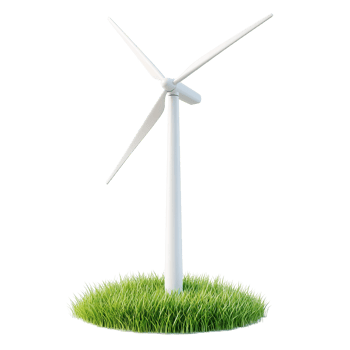 A white wind turbine generating renewable energy from the wind png