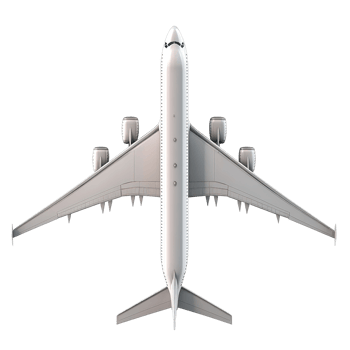 Overhead view of a large passenger aircraft in flight png