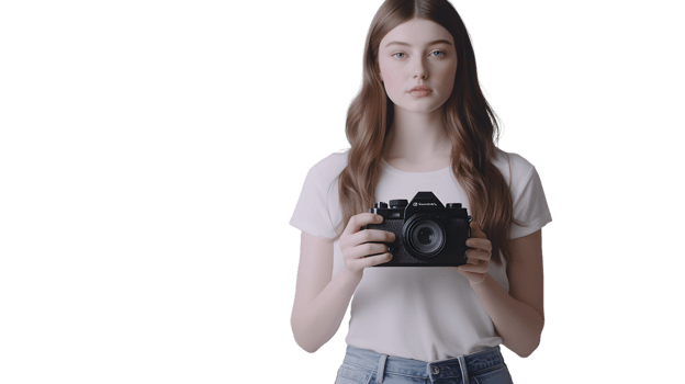A young individual holding a classic camera ready to capture moments ideal for photography en png