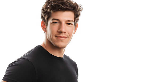 A young man with a confident smile wearing a black tshirt perfect for advertising social me png