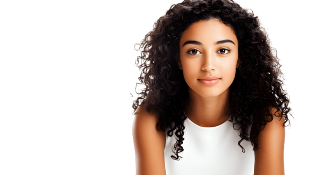 A young woman with curly hair wearing a white top perfect for beauty fashion and lifestyle c png