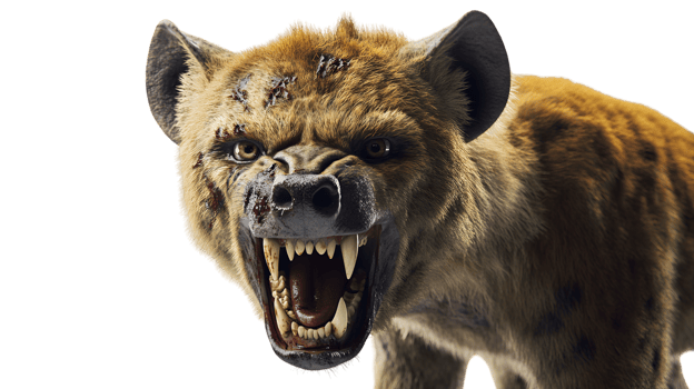 Aggressive Hyena CloseUp Wild Animal Fearsome Canine Predator Threatening Fierce Brown png