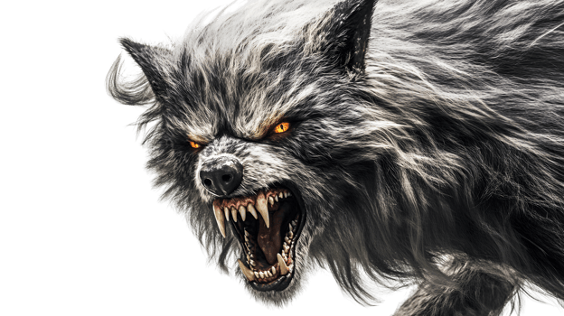 Aggressive Werewolf Close Up Fantasy Creature Glowing Eyes Sharp Teeth png