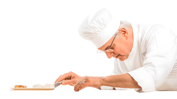 Chef in Action Expertly Plating Dessert with Precision and Care Culinary Artistry Profession png