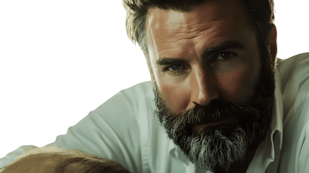 Closeup portrait of a mature man with a beard png