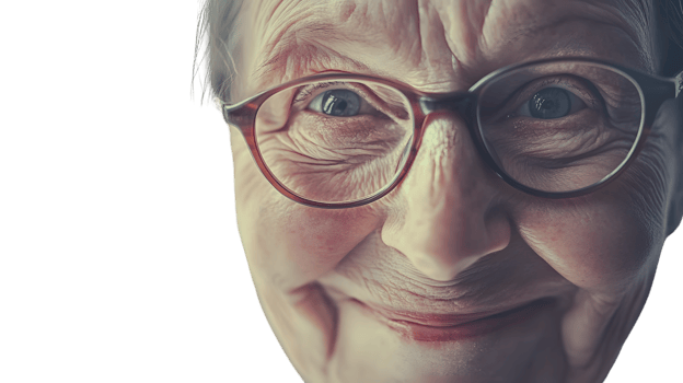 Closeup portrait of a senior woman wearing glasses smiling subtly png